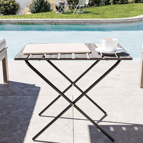 [en.casa] Klapptisch Cavallino Campingtisch klappbar 60 x 40 x 57 cm höhenverstellbar Gartentisch Holz Outdoor Tisch Metallgestell Falttisch Grau, strukturiert