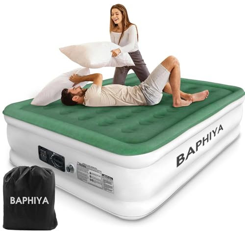 Baphiya King Air Bed, Double Inflatable Bed Portable Blow Up Mattress with Built-in Electric Pump, Quick Self Inflation, Flocked Surface for Kids Guest Home Sofa Camping Travel Outdoor 203x152x46cm