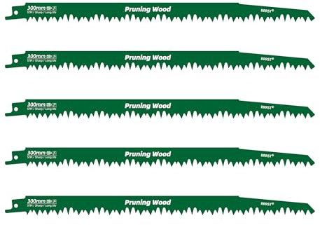 5tlg Säbelsägeblätter Lang Holz, 300mm 5TPI Säbelsägeblätt Zum Beschneiden von Brennholz, Nassholz, Rohholz, Weichholz, Grün holz, Zum Schneiden von Wurzeln, Einfach und Langlebig.
