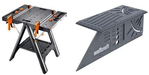 WORX - Table de Travail et chevalet de sciage Multifonctions Pegasus - WX051 & wolfcraft 5208000 - Équerre 3D d'onglet - Traçage Angle de 45° à 90° - 150 x 275 x 66 mm