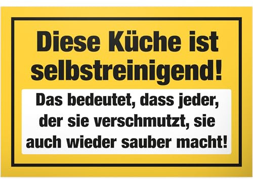 DankeDir! Diese Küche ist selbstreinigend - Kunststoff Schild 30 x 20 cm - Geburtstagsgeschenk Spruchschild Türschild lustiger Spruch - Kollegen Freunde Party Geschenkidee Partydeko Deko Geschenk