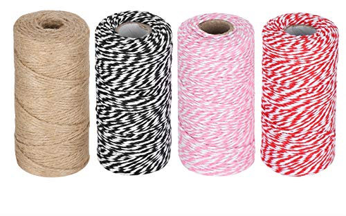 Glomora 100M Spago Rocchetto di Filo per Corde Bicolore Resistente, 4 Pezzi Corda per Avvolgere Spago di Natale per Confezionare Regali Cucina Cottura Artigianato Fai-da-Te