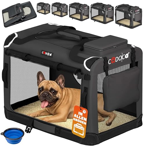 CADOCA® Hundebox faltbar Transportbox M 60x42x44cm robust atmungsaktiv Transporttasche Auto Rückbank Haustiertransportbox Hundetragetasche Anthrazit