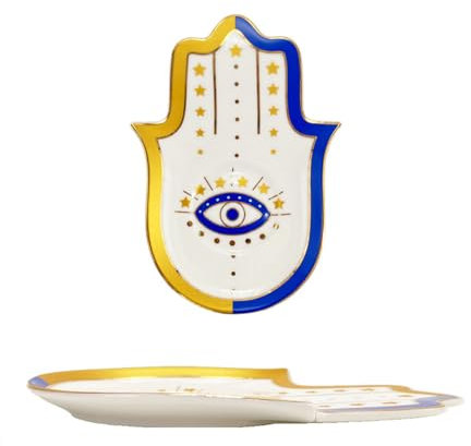 Bigbabybig Fatima Hamsa-Hand, blauer böser Blick-Ringhalter für Schmuck, Einhorn, Schmuck-Organizer, Keramik-Ringe, Schale, Ohrringe, Schlafzimmer-Dekor, Verlobungsringhalter, Platte für Damen und