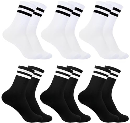 Celiodd Calze Tennis 6 Paia Calzini Tennis Sportive Tubo Centrale Calzini Lunghi Sportivi da Uomo e Donna,Stile Retrò,Adatto per Uomini e Donne Taglie 39-42(Nero*3,Bianco*3)