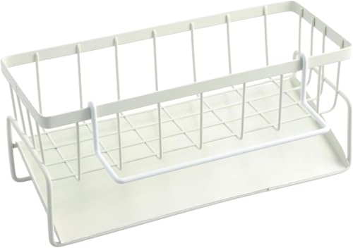 ACTIUSIS Schwammhalter spülbecken, Spülbecken Organizer mit Abtropfschale, Edelstahl Spülbecken Organizer, spülbecken Organizer schmal,für Lappen Bürsten und Seife,Weiß