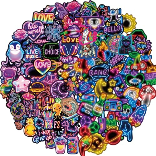 Set di adesivi al neon divertenti - 100 adesivi impermeabili per laptop, cellulare, scrapbooking, skateboard, bottiglia d'acqua, diario, Kindle