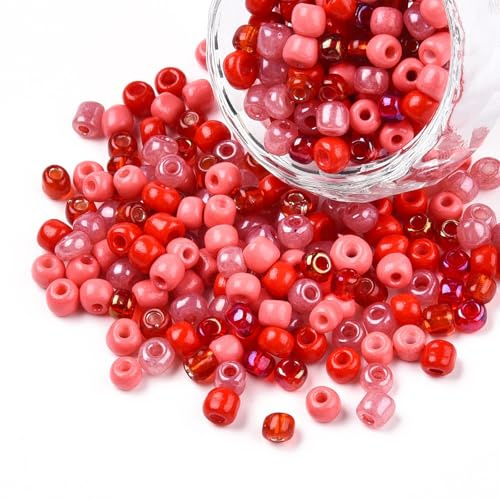 HOBBIESAY 150g Glass Seed Beads 4mm Small Red Spacer Beads Crystal Craft Loose Bead Mini Pony Bead Bulk for DIY Bracelets Earring Necklace Jewelry Making,Hole:1.4-1.5mm