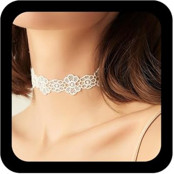 Aneneiceera Vintage hohle Spitze Halshalskette Schwarzer Tüll Spitzen Halsketten dünne Wide Stoff Blume Halsketten Gotische Tattoo Halskette Kettenkette für Frauen (schwarz)