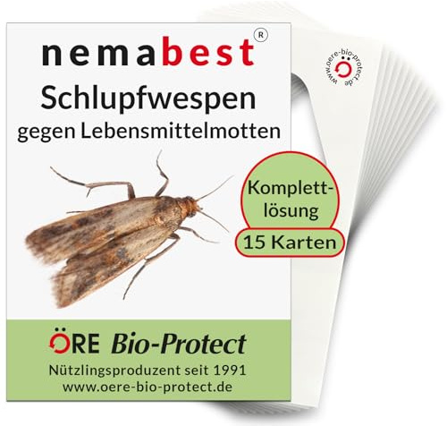 nemabest® Schlupfwespen gegen Lebensmittelmotten – 15 Karten (5 Karten à 3 Lieferungen) zur effektiven Bekämpfung - biologische Alternative zur Mottenfalle oder Pheromonfalle
