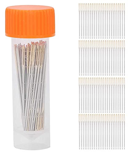 100Pcs Metal Large Eye Sewing Needles Kit for Cross Stitching Embroidery, Household, Stainless Steel (No. 24)