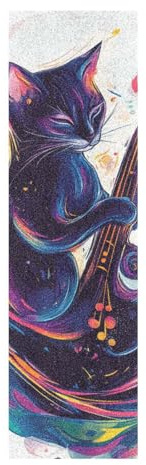 voucong Bunte Katze Musik Play Griptape für Skateboard-Design, rutschfest, Pro Scooter-Griptape, 83 x 22,9 cm, Papel de lija para patinetas