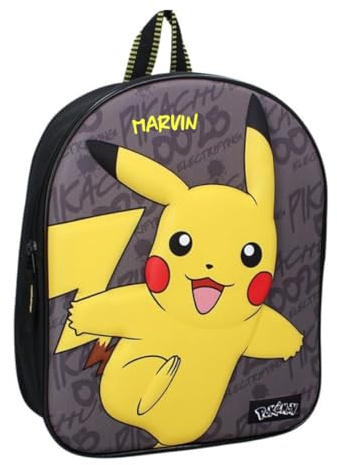 Kindergartenrucksack Pokémon Pikachu Mädchen Jungen, Personalisiert mit Name, 3D Rucksack Kinder Kita Kindergarten