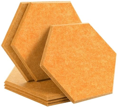 Hexagon Acoustic Panels Sound Absorbing Wall Panels 6 Pcs Bedroom Insulation Decor(11-Gold Copper,Large Hexagon,1.0cm Super Density)