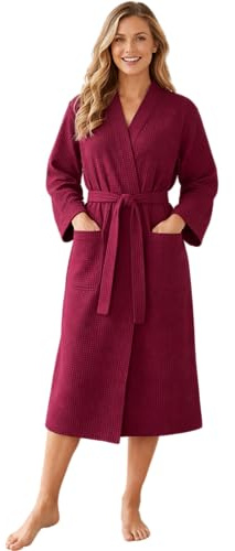 Morgenstern Bademantel Damen Leicht 100% Baumwolle OEKO-TEX® Waffelstoff Waffelpique Waffelmuster Paula Beere M