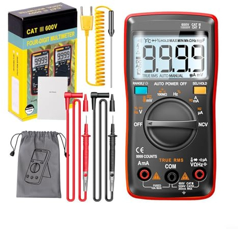 Testeur de tension AC/DC AN8009 Multimètre numérique avec fonction de conservation des données et mise hors tension automatique après utilisation (rouge)