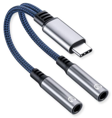 Elecora Adaptador USB C a Doble Jack 3.5mm Aux Audio Headphone Splitter, 2-in-1 Adapter Tipo C a Hembra Auriculares Micrófono Splitter