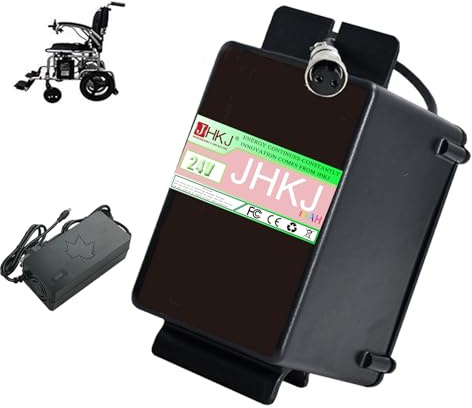 JHKJ 24V 10Ah 12Ah 15Ah 20Ah Electric Wheelchair Battery 24 Volt Lithium Li-ion Battery for 500W Mobility Scooter Wheelchair Motor with Charger,GX20,24V 10Ah