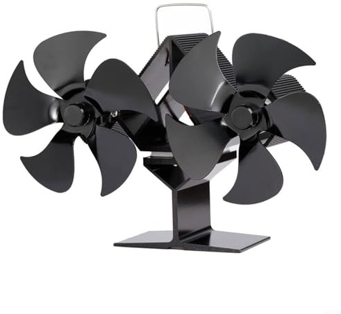 Zeroupshop Wärmebetriebener Ofenventilator, leises Holzkamingebläse für effiziente Warmluftverteilung, magnetische Halterung am Ofenrohr, schwarz, 22,5 x 11 cm