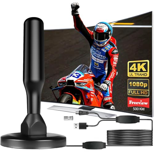 Antenne TV Intérieur Puissante, Nouveau pour 2026 Antenne TNT HD avec Amplificateur de Signal Intelligent, Réception 360° Longue Portée 500km, Support Les Chaînes Gratuites per HDTV (Black) (Black)