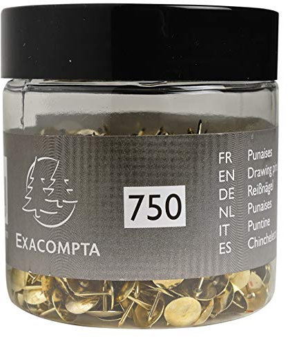 Exacompta 14768E 750er Pack Reißnägel Architekten Spitzenlänge 9 mm Ø9,5mm, praktisch und robust, Reißzwecke für Büro und Pinnwand zum befestigen von Notizzetteln Allzwecknadeln Messing