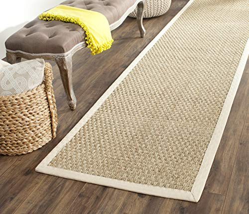 Safavieh Alfombra De Fibra Natural Sala de Estar, Comedor, Dormitorio - Natural Fiber Collection, Pelo Corto, Natural y Marrón, 76 x 305 cm
