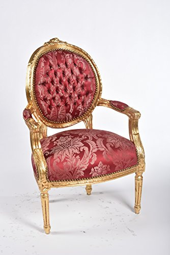 WAY HOME STORE Poltrona Medaglione Oro e Tessuto Rosso