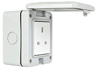 Ex-Pro Weatherproof 1 Gang Outdoor Electrical Socket, IP55 Rated with Cover, for Garden and Outside Use - 1 Pack