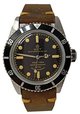 Walter Mitt Sea Diver Vintage Stahl 316L Automatik schwarz braun Leder Unisex Uhr