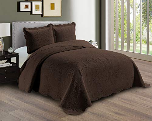 Linen Plus Embossed Coverlet Bedspread Set Oversized Solid Coffee King/California Bed Cover Bedding New # Dana