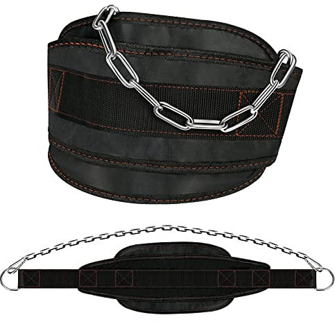 Majome Multifunktionaler verstellbarer Fitness Dip Gürtel mit Eisenkette Gym Fitness Rücken Taille Unterstützung Schutz vor Verletzungen Krafttraining Gürtel