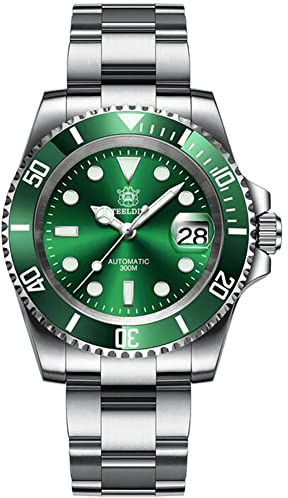 watchdives Steeldive Herren Automatikuhr SD1953 Edelstahl NH35 Uhrwerk 300 m Taucheruhren, Schwarzes Zifferblatt grüne Lünette, Luxus, Freizeit, Mode, Business, Tauchsport