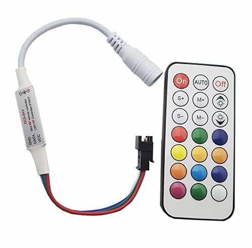 Vrabocry DC5-24V 4Pin Led Pixel Strip Light Controller Mini 21Key RF Wireless Remote Effect for WS2813 WS2815 Individually Addressable Strip Lights
