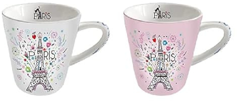 KIUB Set mit 2 Mini-Tassen Paris Eiffelturm, Motiv Eiffelturm in Blumen, feines Porzellan, Höhe 7,5 cm, verschiedene Box