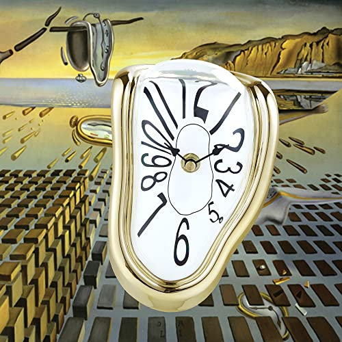 Lafocuse Horloge Fondante Forever Salvador Dali, Montre Molle Dali Décorative Créative Surréalisme, Silencieuse Pendule Quartz avec Chiffres Arabes Pendulettes de Bureau Etagère Table Or