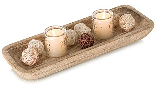 Romadedi Decorative Bowls for Home Decor, Wooden Dough Bowl for Decor, 16 Large Wood Bowl for Kitchen Table Centerpieces, Long Narrow Wooden Tray for Dining Table Decor Centerpiece