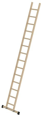 PROREGAL Sprossen-Anlegeleiter Holz mit Traverse | 14 Sprossen | Leiter, Teleskopleiter, Trittleiter, Bockleiter, Sprossen-Doppelleiter