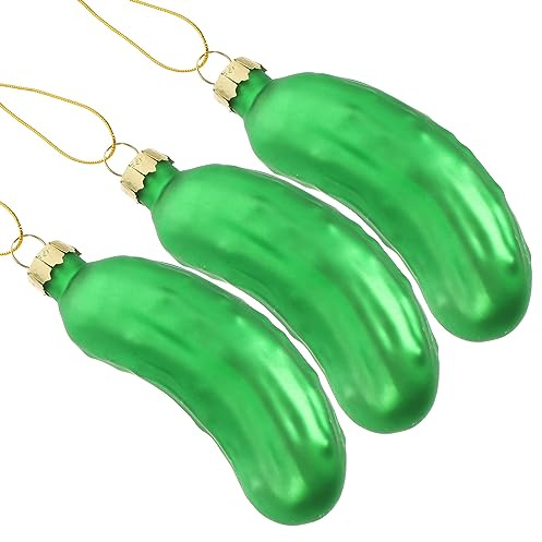 HOMSFOU 3 Stück grüne Gurken Weihnachten Ornament Glas Obst Gemüse Weihnachtsbaum Anhänger befüllbare Kugel für Urlaub saisonale Festival Dekoration