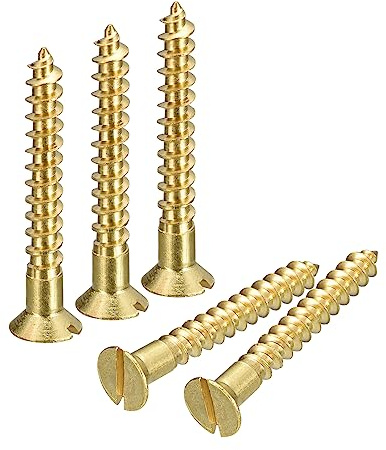 sourcing map 25 Stück Schlitz Messing Holzschrauben M4.5x35mm Geschlitzt Antrieb Flach Kopf Selbstschneidend Senkkopfschrauben für Holzarbeiten Möbel