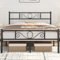 costoffs King Size Metal Bed Frame Iron Platform Bed Mattress Foundation with Scroll Design Headboard and Footboard Solid Metal Slat Bed Ample Storage for Bedrooms, Black