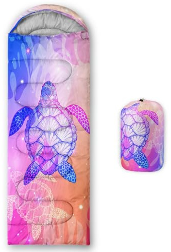 QOOMO Sea Turtle Ocean Theme Printed Camping Sleeping Bags,3 Season Warm & Cool Weather,Lightweight,Waterproof Sleeping Bags for Adults & Kids,Traveling,and Outdoors,Camping Gear Equipment,31x90inch