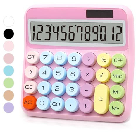 UPIHO Pink Calculator, Standard Calculator 12 Digit with Large LCD Display and Big Buttons,Pink Office Accessories for Women Desk, Cute for Office,School, Home, Business(Colorful Pink)
