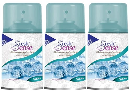 COOL ICE Air Freshener Auto Spray Refill 260ml (PACK of 3) | FRESH SENSE | Long Lasting Room Fragrance for Home, Office, Bathroom, Toilet & Kitchen | Fits Any Automatic Freshener Gadget Machine