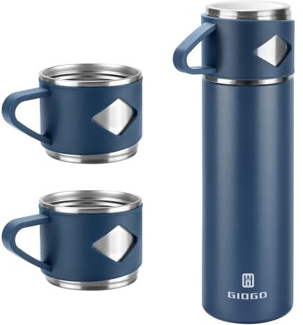 Vacuum Insulated Flask 700ml/23.6oz Stainless Steel Thermo Bottle with Cup for Coffee Water Hot and Cold Drink Flasks.(Blue,Set)