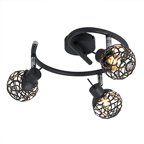 Deckenleuchte Deckenlampe Wohnzimmer grau Kugel Alugeflecht Kristall Lampe Spotrondell, bewegliche Spots, 3x G9 33W, D 25 cm