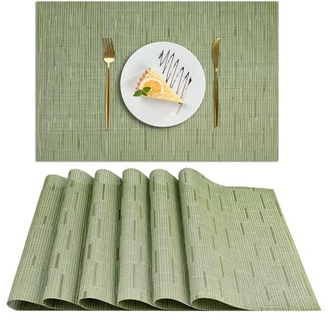 AUAUY Tischsets Abwaschbar 6er Set, Platzset PVC Hitzebeständig rutschfest Abgrifffeste, Gewebte Platzdeckchen, Platzdeckchen für Küche Speisetisch Hotel, Platz-Matten 45x30cm (Grün)