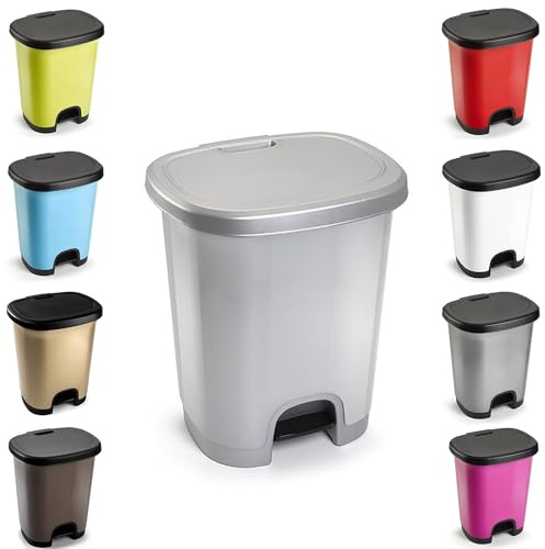 plastific 27L Slim Pedal Bin, Soft Close Step Trash Can for Kitchen & Home
