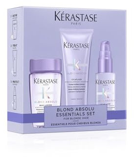 Kérastase Blond Absolu Discovery Set, With Illuminating Shampoo, Nourishing Conditioner and Fortifying Heat Protection Serum, With Hyaluronic Acid, For Blonde and Bleached Hair, Travel Size