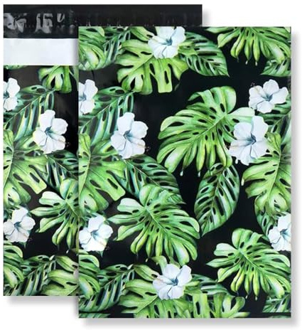 50x Designer Poly Mailer Bag Mailing Postal Bags Gifts Shipping Wrapping Design Pattern Envelope for Mail 10x13 Inch (255 x 340 mm) - Monstera Deliciosa