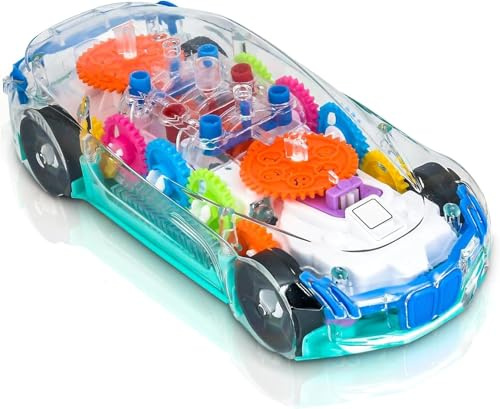 ZHFUYS Light Up Transparent Car Toy for Kids, Sensory Toys for Kid, Toy Car with Colorful Moving Gears, Fun Educational Toys for Toddlers, Birthday Gifts Idea for Kids
